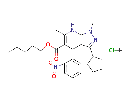 3-Cyclopentyl-1,6-dimethyl-4-(2-nitro-phenyl)-4,7-dihydro-1H-pyrazolo[3,4-b]pyridine-5-carboxylic acid pentyl ester; hydrochloride