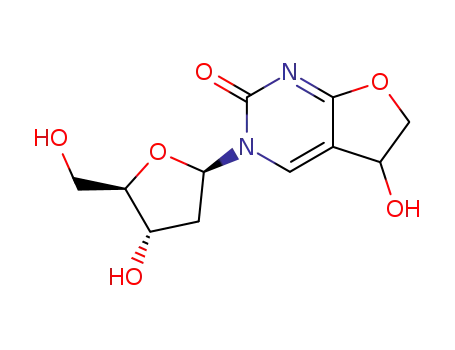 Molecular Structure of 123882-02-0 (3-(2-deoxy-beta-D-erythro-pentofuranosyl)-5-hydroxy-5,6-dihydrofuro[2,3-d]pyrimidin-2(3H)-one)