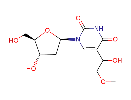Molecular Structure of 123882-00-8 (Uridine,2'-deoxy-5-(1-hydroxy-2-methoxyethyl)-, (S)- (9CI))