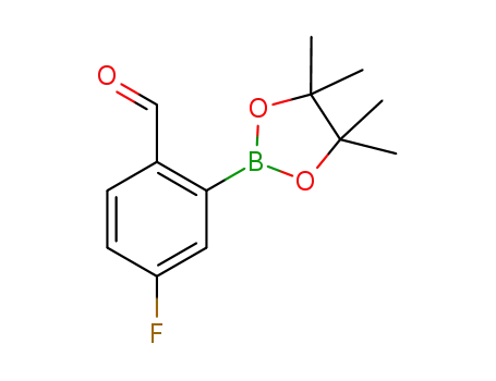 Molecular Structure of 1844839-22-0 (4-Fluoro-2-(4,4,5,5-tetramethyl-1,3,2-dioxaborolan-2-yl)benzaldehyde)