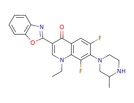 Molecular Structure of 849643-62-5 (4(1H)-Quinolinone,
3-(2-benzoxazolyl)-1-ethyl-6,8-difluoro-7-(3-methyl-1-piperazinyl)-)