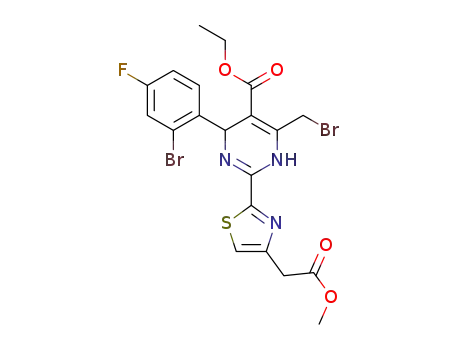 Molecular Structure of 1571213-91-6 (4-(2-bromo-4-fluorophenyl)-6-(bromomethyl)-2-(4-(2-methoxy-2-oxoethyl)thiazole-2-yl)-1,4-dihydropyrimidine-5-carboxylic acid ethyl ester)