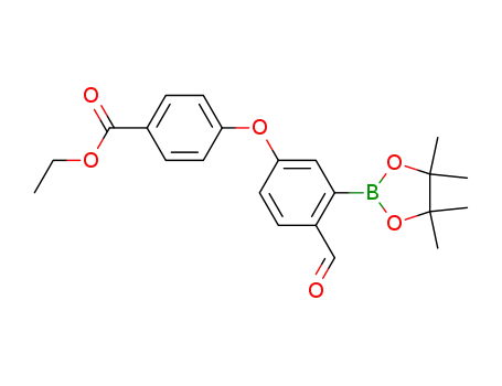 Molecular Structure of 1196474-69-7 (ethyl 4-(4-formyl-3-(4,4,5,5-tetramethyl-1,3,2-dioxaborolan-2-yl)phenoxy)benzoate)