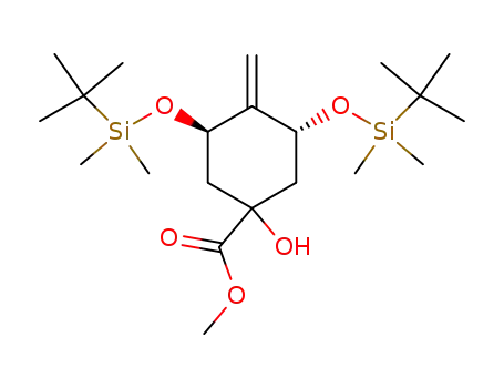 Molecular Structure of 213250-59-0 (Cyclohexanecarboxylic acid,
3,5-bis[[(1,1-dimethylethyl)dimethylsilyl]oxy]-1-hydroxy-4-methylene-,
methyl ester, (3R,5R)-)