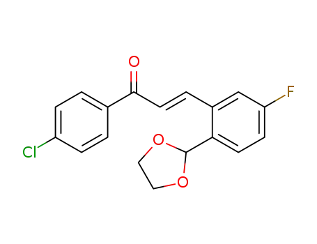 Molecular Structure of 1258512-11-6 ((E)-3-(2-(1,3-dioxolan-2-yl)-5-fluorophenyl)-1-(4-chlorophenyl)prop-2-en-1-one)