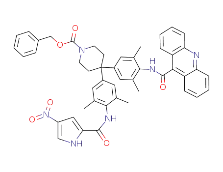 Molecular Structure of 936027-40-6 (4-{4-[(acridine-9-carbonyl)-amino]-3,5-dimethyl-phenyl}-4-{3,5-dimethyl-4-[(4-nitro-1H-pyrrole-2-carbonyl)-amino]-phenyl}-piperidine-1-carboxylic acid benzyl ester)