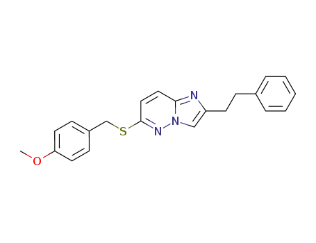Molecular Structure of 144449-12-7 (Imidazo[1,2-b]pyridazine,
6-[[(4-methoxyphenyl)methyl]thio]-2-(2-phenylethyl)-)