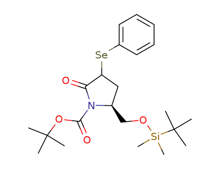 Molecular Structure of 293297-95-7 (1-Pyrrolidinecarboxylic acid,
5-[[[(1,1-dimethylethyl)dimethylsilyl]oxy]methyl]-2-oxo-3-(phenylseleno)-,
1,1-dimethylethyl ester, (5S)-)