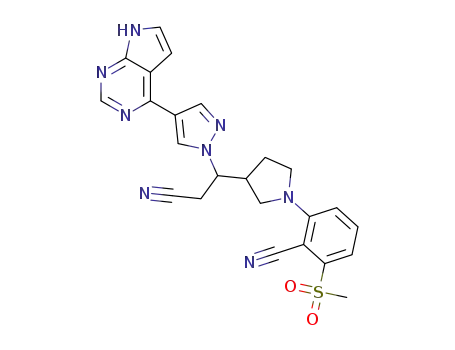 (+/-)-2-(3-{2-cyano-1-[4-(7H-pyrrolo[2,3-d]pyrimidin-4-yl)-1H-pyrazol-1-yl]ethyl}pyrrolidin-1-yl)-6-(methylsulfonyl)benzonitrile