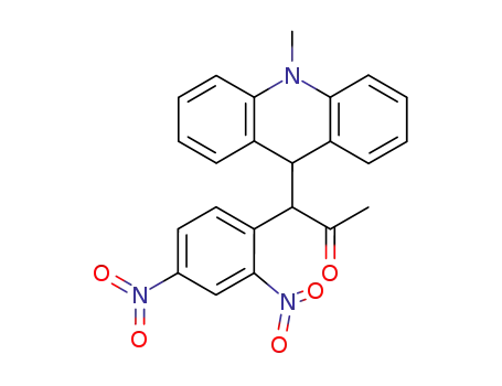 Molecular Structure of 82967-56-4 (2-Propanone,
1-(9,10-dihydro-10-methyl-9-acridinyl)-1-(2,4-dinitrophenyl)-)