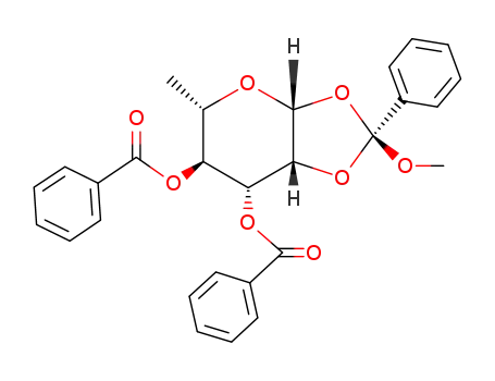 Molecular Structure of 80877-07-2 (3,4-di-O-benzoyl-1,2-O-(alpha-methoxybenzylidene)-beta-L-rhamnopyranose)