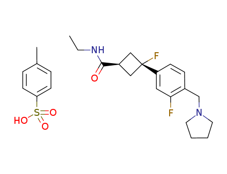 Cyclobutanecarboxamide, N-ethyl-3-fluoro-3-[3-fluoro-4-(1-pyrrolidinylmethyl)phenyl]-, trans-, 4-methylbenzenesulfonate (1:1)