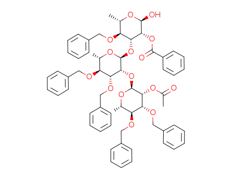 Molecular Structure of 109714-41-2 (3-O-<2'-O-(2''-O-acetyl-3'',4''-di-O-benzyl-α-L-rhamnopyranosyl)-3',4'-di-O-benzyl-α-L-rhamnopyranosyl>-2-O-benzoyl-4-O-benzyl-α-L-rhamnopyranose)