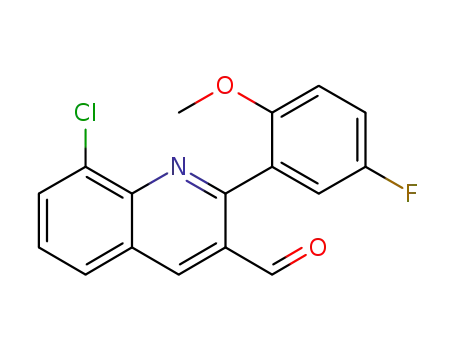 Molecular Structure of 1065481-40-4 (8-chloro-2-(5-fluoro-2-methoxyphenyl)quinoline-3-carbaldehyde)