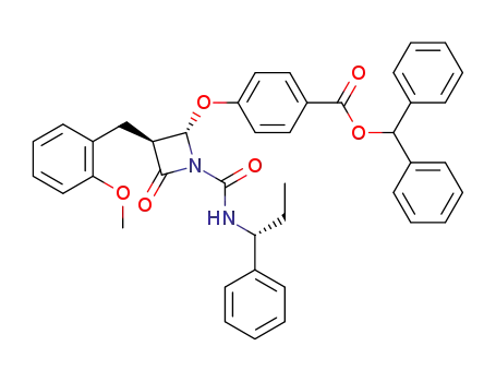 Benzoic acid,
4-[[(2S,3S)-3-[(2-methoxyphenyl)methyl]-4-oxo-1-[[[(1R)-1-phenylpropyl]
amino]carbonyl]-2-azetidinyl]oxy]-, diphenylmethyl ester