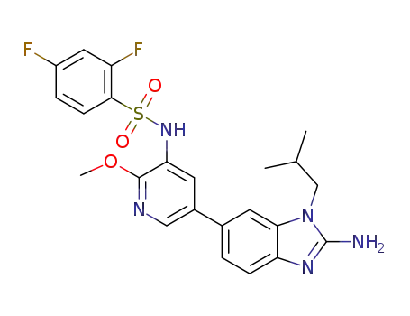 Molecular Structure of 1416334-86-5 (N-[5-[2-amino-1-(2-methylpropyl)-1H-benzimidazol-6-yl]-2-(methyloxy)-3-pyridinyl]-2,4-difluorobenzenesulfonamide)