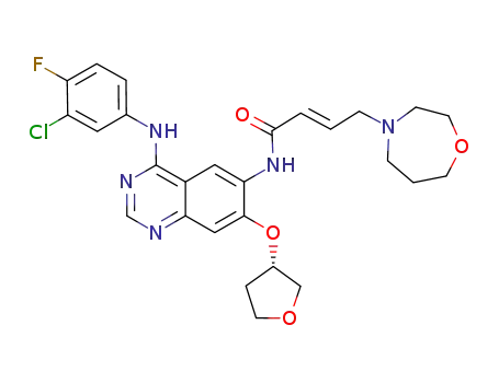 Molecular Structure of 749879-39-8 (4-[(3-chloro-4-fluorophenyl)amino]-6-{[4-(homomorpholin-4-yl)-1-oxo-2-buten-1-yl]amino}-7-[(S)-(tetrahydrofuran-3-yl)oxy]quinazoline)