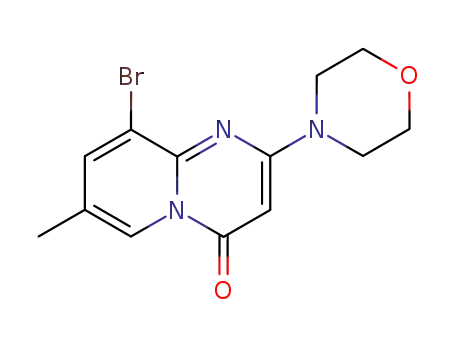 Molecular Structure of 351002-16-9 (4H-Pyrido[1,2-a]pyrimidin-4-one, 9-bromo-7-methyl-2-(4-morpholinyl)-)