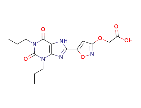 Molecular Structure of 574005-51-9 (Acetic acid,
[[5-(2,3,6,7-tetrahydro-2,6-dioxo-1,3-dipropyl-1H-purin-8-yl)-3-isoxazolyl
]oxy]-)