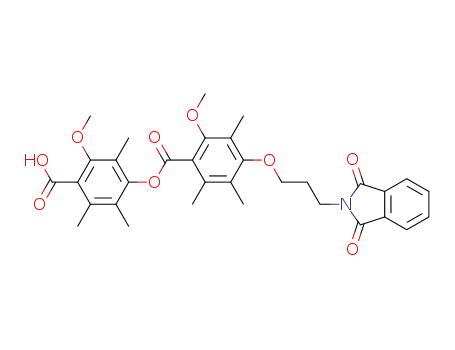 Molecular Structure of 169450-43-5 (4-{4-[3-(1, 3-Dioxo-1, 3-dihydroisoindol-2-yl)-propoxy]-2-methoxy-3,5,6-trimethylbenzoyloxy}-2-methoxy-3,5,6-trimethylbenzoic Acid)
