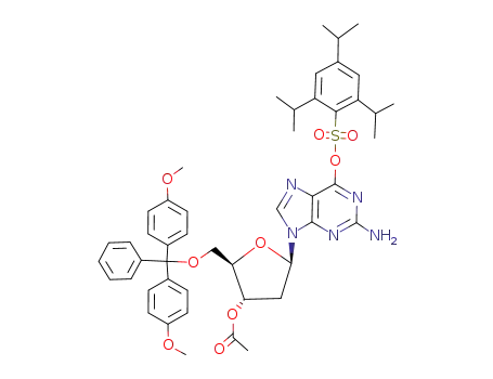 Molecular Structure of 142738-44-1 (3'-O-acetyl-5'-O-(4,4'-dimethoxytrityl)-6-O-<(2,4,6-triisopropylphenyl)sulfonyl>-2'-deoxyguanosine)