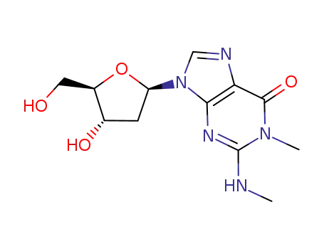 Molecular Structure of 76551-24-1 (9-((2R,4S,5R)-4-Hydroxy-5-hydroxymethyl-tetrahydro-furan-2-yl)-1-methyl-2-methylamino-1,9-dihydro-purin-6-one)