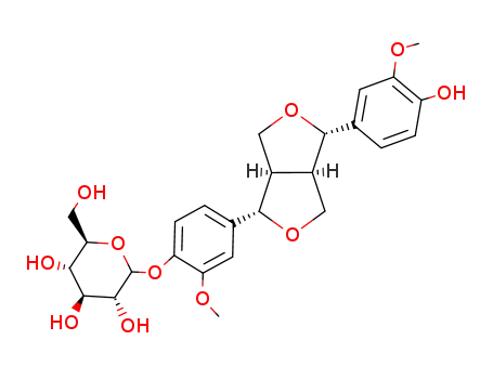 Molecular Structure of 24404-49-7 (b-D-Glucopyranoside,2-methoxy-4-[(1S,3aR,4R,6aR)-tetrahydro-4-(4-hydroxy-3-methoxyphenyl)-1H,3H-furo[3,4-c]furan-1-yl]phenyl)