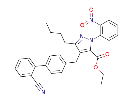 Molecular Structure of 152713-63-8 (5-Butyl-4-(2'-cyano-biphenyl-4-ylmethyl)-2-(2-nitro-phenyl)-2H-pyrazole-3-carboxylic acid ethyl ester)