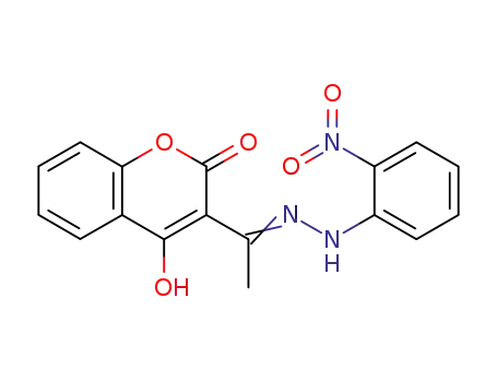 Molecular Structure of 110570-13-3 (2H-1-Benzopyran-2-one,
4-hydroxy-3-[1-[(2-nitrophenyl)hydrazono]ethyl]-)