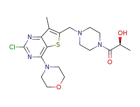 Molecular Structure of 1032757-58-6 ((S)-1-(4-((2-chloro-7-methyl-4-morpholinothieno[3,2-d]pyrimidin-6-yl)methyl)piperazin-1-yl)-2-hydroxypropan-1-one)