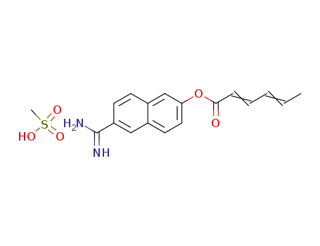 Molecular Structure of 99558-76-6 ((2E,4E)-Hexa-2,4-dienoic acid 6-carbamimidoyl-naphthalen-2-yl ester; compound with methanesulfonic acid)