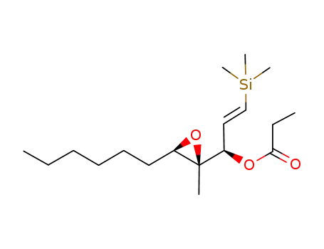 Molecular Structure of 837370-79-3 (Propionic acid (E)-(R)-1-((2S,3R)-3-hexyl-2-methyl-oxiranyl)-3-trimethylsilanyl-allyl ester)
