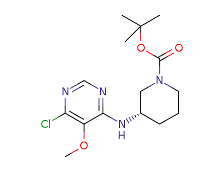 Molecular Structure of 886584-07-2 (3-(S)-(6-chloro-5-methoxypyrimidin-4-ylamino)piperidine-1-carboxylic acid tert-butyl ester)