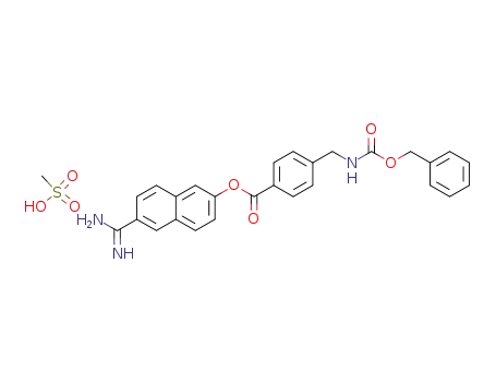 Molecular Structure of 82956-00-1 (4-(Benzyloxycarbonylamino-methyl)-benzoic acid 6-carbamimidoyl-naphthalen-2-yl ester; compound with methanesulfonic acid)