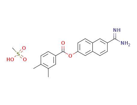 Molecular Structure of 82955-74-6 (3,4-Dimethyl-benzoic acid 6-carbamimidoyl-naphthalen-2-yl ester; compound with methanesulfonic acid)
