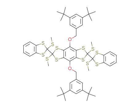 4,8-Bis-(3,5-di-tert-butyl-benzyloxy)-2,6-bis-methylsulfanyl-2,6-bis-(2-methylsulfanyl-benzo[1,3]dithiol-2-yl)-benzo[1,2-d;4,5-d']bis[1,3]dithiole