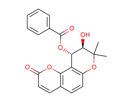 Molecular Structure of 113951-23-8 ((+/-)-10<i>t</i>-benzoyloxy-9<i>r</i>-hydroxy-8,8-dimethyl-9,10-dihydro-8<i>H</i>-pyrano[2,3-<i>f</i>]chromen-2-one)