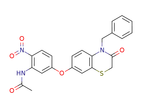 Molecular Structure of 128765-28-6 (N-[5-(4-Benzyl-3-oxo-3,4-dihydro-2H-benzo[1,4]thiazin-7-yloxy)-2-nitro-phenyl]-acetamide)
