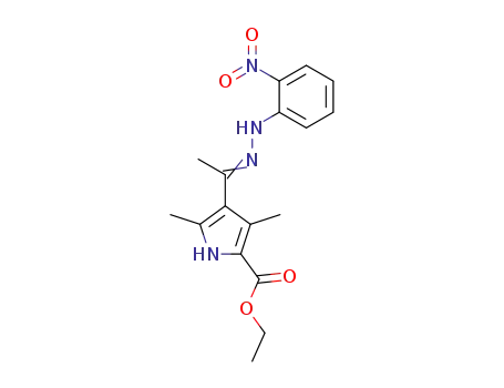 Molecular Structure of 87650-52-0 (3,5-Dimethyl-4-{1-[(2-nitro-phenyl)-hydrazono]-ethyl}-1H-pyrrole-2-carboxylic acid ethyl ester)