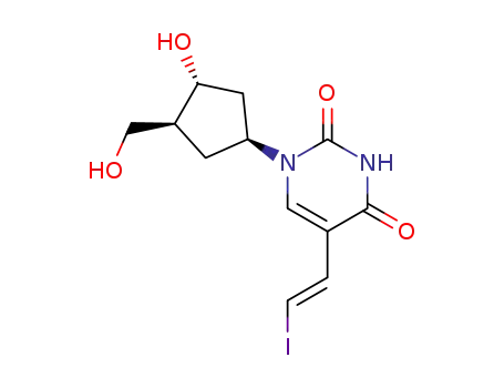 Molecular Structure of 91661-25-5 (1-(3-hydroxy-4-(hydroxymethyl)cyclopentyl)-5-(2-iodovinyl)-2,4-(1H,3H)-pyrimidinedione)
