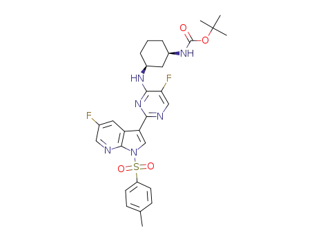 tert-butyl N-[(1R,3S)-3-[[5-fluoro-2-[5-fluoro-1-(p-tolylsulfonyl)pyrrolo[2,3-b]pyridin-3-yl]pyrimidin-4-yl]amino]cyclohexyl]carbamate