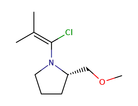 Molecular Structure of 81391-04-0 (Pyrrolidine, 1-(1-chloro-2-methyl-1-propenyl)-2-(methoxymethyl)-, (2S)-)