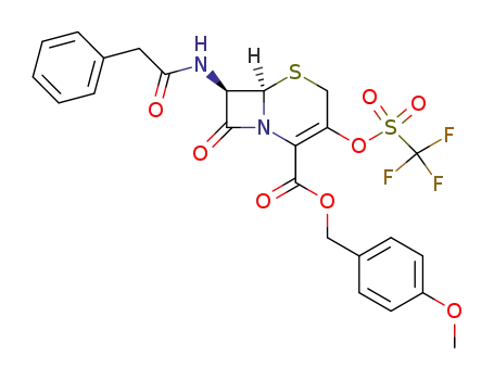 Molecular Structure of 123054-30-8 ((7R)-7-[(phenylacetyl)amino]-3-trifluoromethanesulfonyloxy-3-cephem-4-carboxylate, 4-methoxybenzyl ester)