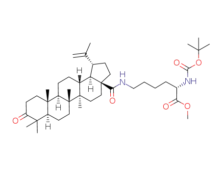Molecular Structure of 880129-61-3 ((S)-2-tert-Butoxycarbonylamino-6-[((1R,3aS,5aR,5bR,7aR,11aR,11bR,13aR,13bR)-1-isopropenyl-5a,5b,8,8,11a-pentamethyl-9-oxo-icosahydro-cyclopenta[a]chrysene-3a-carbonyl)-amino]-hexanoic acid methyl ester)