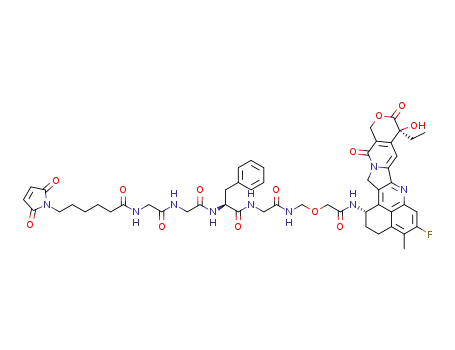 Molecular Structure of 1599440-13-7 (N-[6-(2,5-dioxo-2,5-dihydro-1H-pyrrol-1-yl)hexanoyl]glycylglycyl-L-phenylalanyl-N-[(2-{[(1S,9S)-9-ethyl-5-fluoro-9-hydroxy-4-methyl-10,13-dioxo-2,3,9,10,13,15-hexahydro-1H,12H-benzo[de]pyrano[3’,4’:6,7]indolizino[1,2-b]quinolin-1-yl]amino}-2-oxoethoxy)methyl]glycinamide)