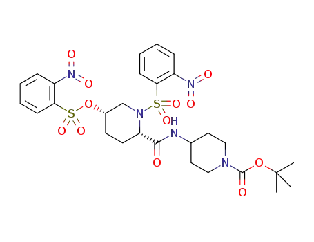 Molecular Structure of 1510832-18-4 (tert-butyl 4-((2S,5S)-1-((2-nitrophenyl)sulfonyl)-5-(((2-nitrophenyl)sulfonyl)oxy)piperidine-2-carboxamido)piperidine-1-carboxylate)