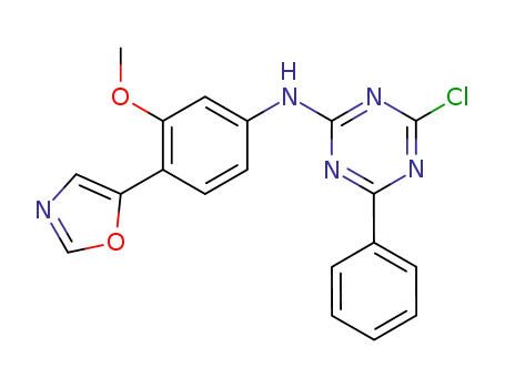 Molecular Structure of 267646-06-0 (4-Chloro-N-[3-methoxy-4-(5-oxazolyl)phenyl]-6-phenyl-1,3,5-triazin-2-amine)