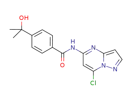 Molecular Structure of 1189852-14-9 (N-(7-chloropyrazolo[1,5-a]pyrimidin-5-yl)-4-(2-hydroxypropan-2-yl)benzamide)