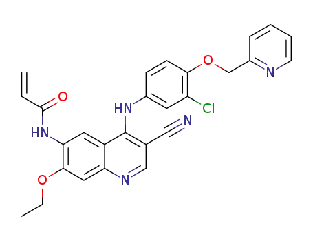Molecular Structure of 1360430-67-6 (N-(4-((3-chloro-4-(pyridin-2-ylmethoxy)phenyl)amino)-3-cyano-7-ethoxyquinolin-6-yl)acrylamide)