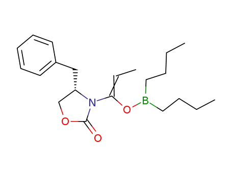 Molecular Structure of 159734-07-3 (Borinic acid, dibutyl-,
1-[2-oxo-4-(phenylmethyl)-3-oxazolidinyl]-1-propenyl ester, (S)-)